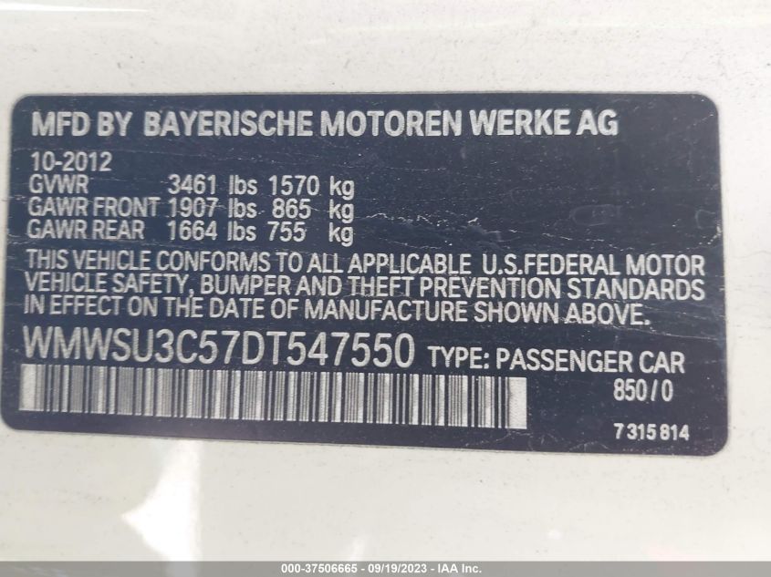 2013 MINI COOPER HARDTOP WMWSU3C57DT547550