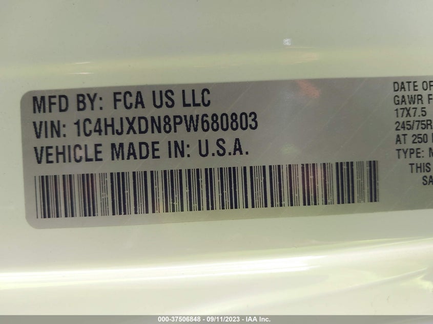 VIN 1C4HJXDN8PW680803 2023 JEEP WRANGLER SPORT