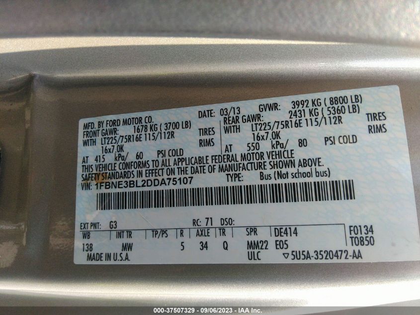 2013 FORD ECONOLINE WAGON XL/XLT 1FDNE3BL2DDA75107