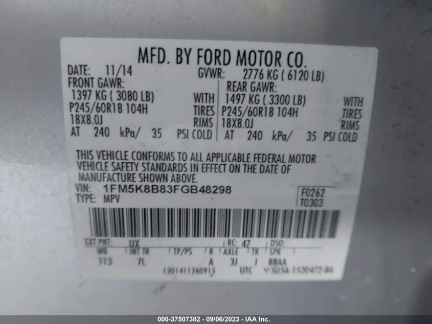 2015 FORD EXPLORER BASE - 1FM5K8B83FGB48298