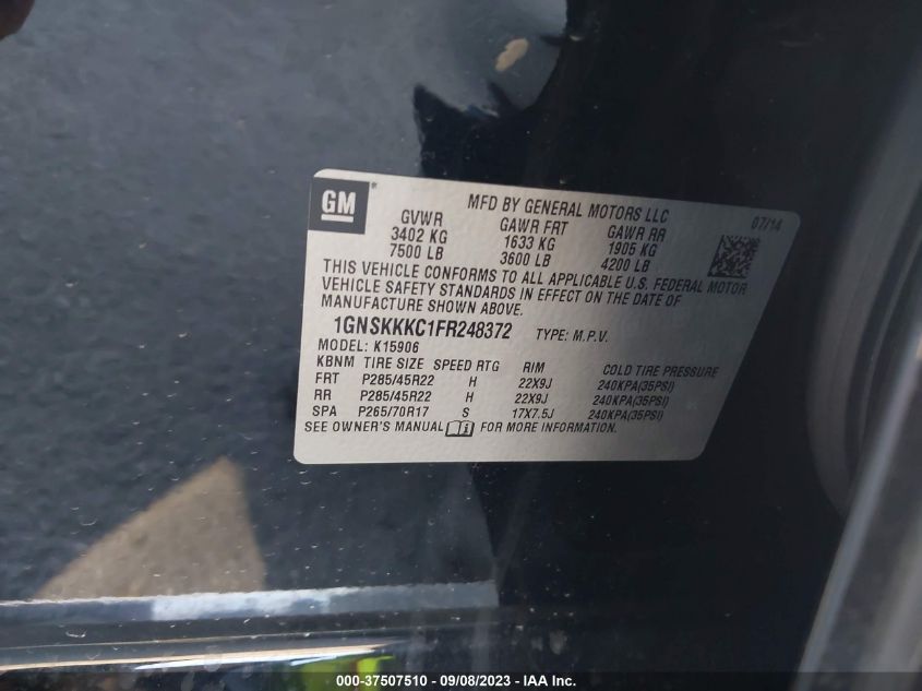 2015 CHEVROLET SUBURBAN 1500 LTZ 1GNSKKKC1FR248372