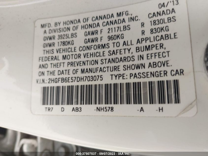 2013 HONDA CIVIC SDN SI - 2HGFB6E57DH703075