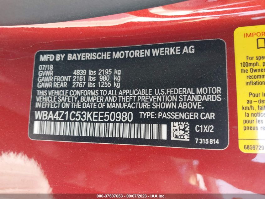 WBA4Z1C53KEE50980 BMW 4 Series 430I 9