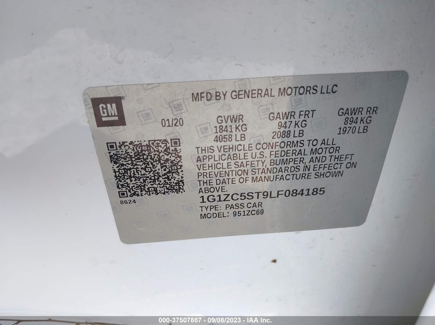 VIN 1G1ZC5ST9LF084185 2020 CHEVROLET MALIBU LS