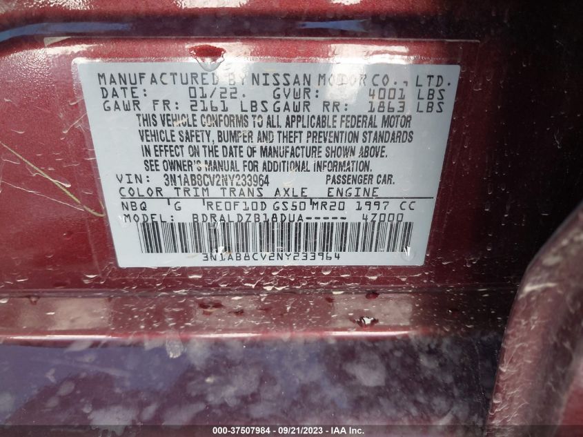 2022 NISSAN SENTRA SV - 3N1AB8CV2NY233964