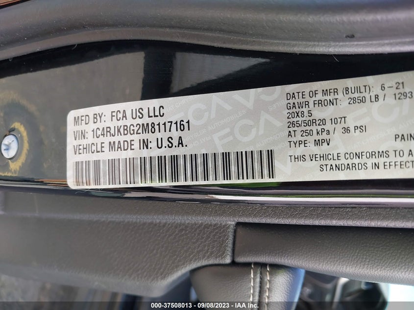 VIN 1C4RJKBG2M8117161 2021 JEEP GRAND CHEROKEE L LIMITED
