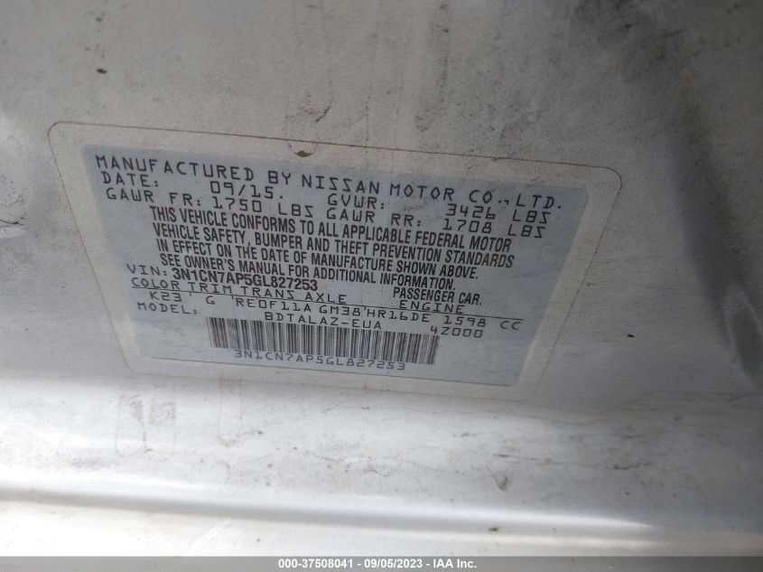 2016 NISSAN VERSA S PLUS - 3N1CN7AP5GL827253