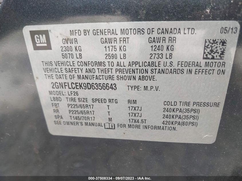 2013 CHEVROLET EQUINOX LS - 2GNFLCEK9D6356643