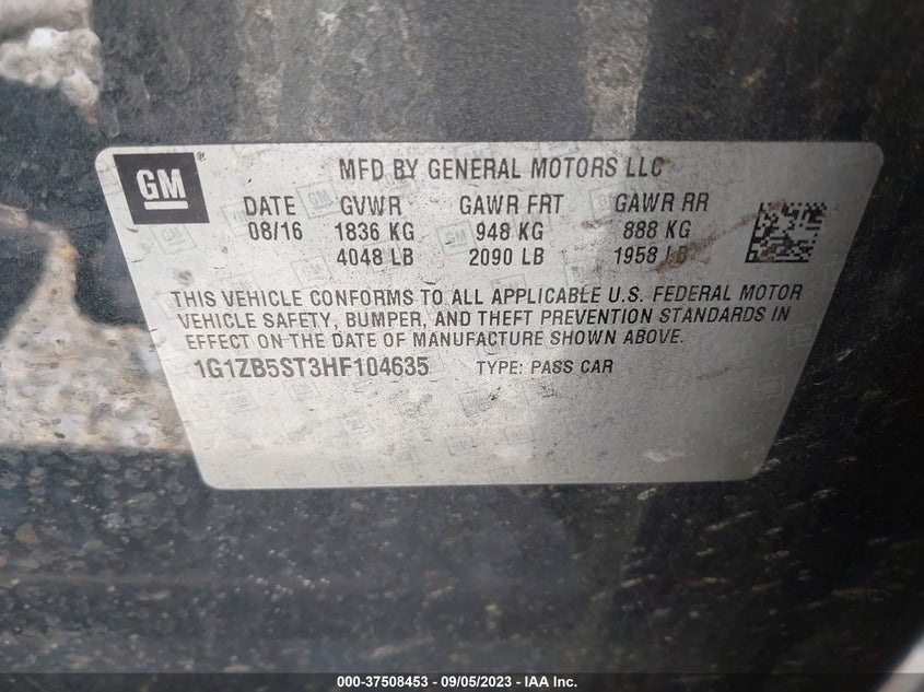 VIN 1G1ZB5ST3HF104635 2017 CHEVROLET MALIBU LS