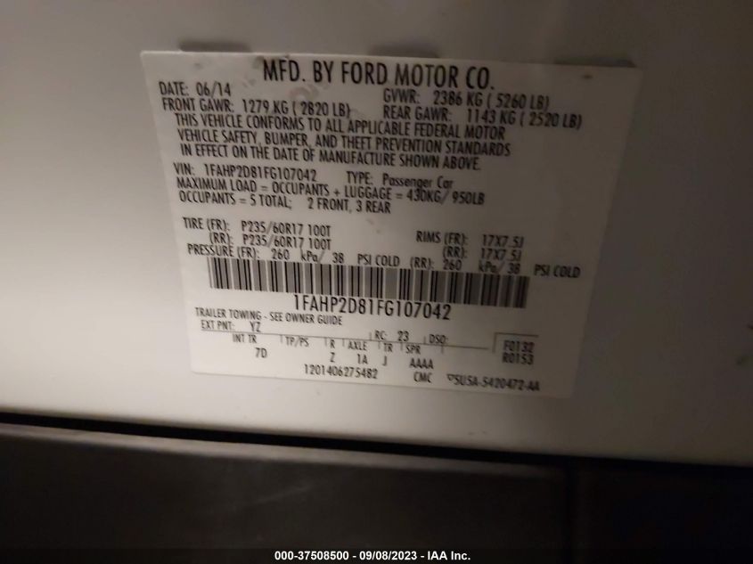 2015 FORD TAURUS SE - 1FAHP2D81FG107042