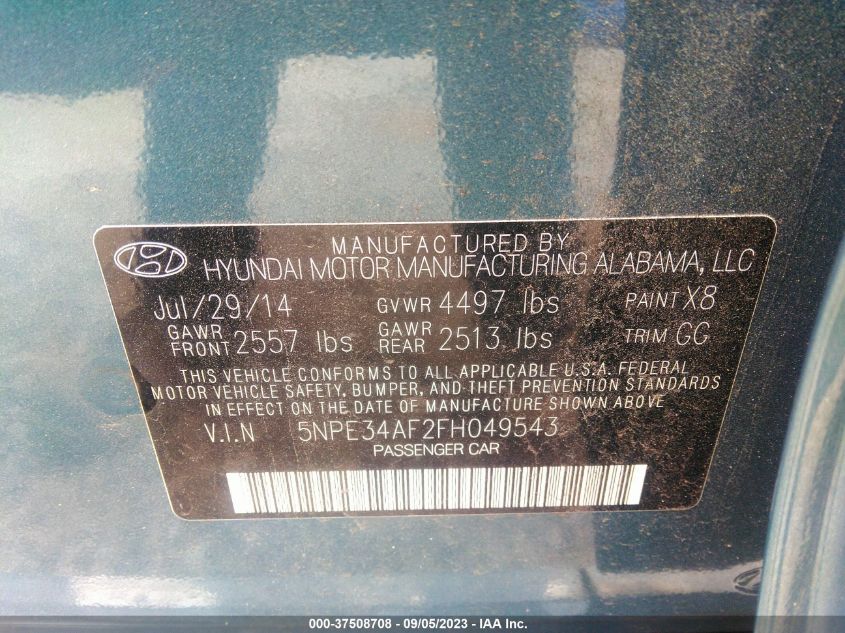 2015 HYUNDAI SONATA 2.4L SPORT - 5NPE34AF2FH049543