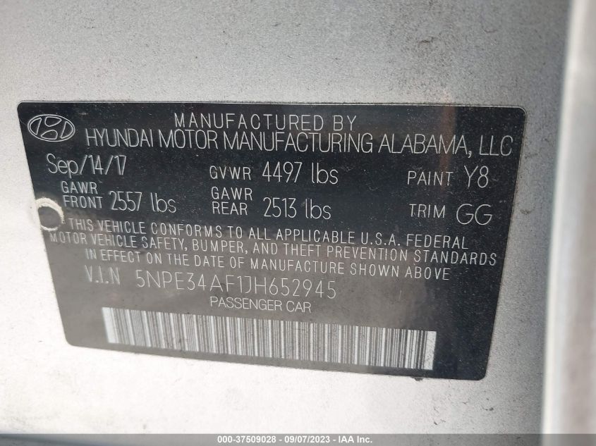 2018 HYUNDAI SONATA SEL - 5NPE34AF1JH652945