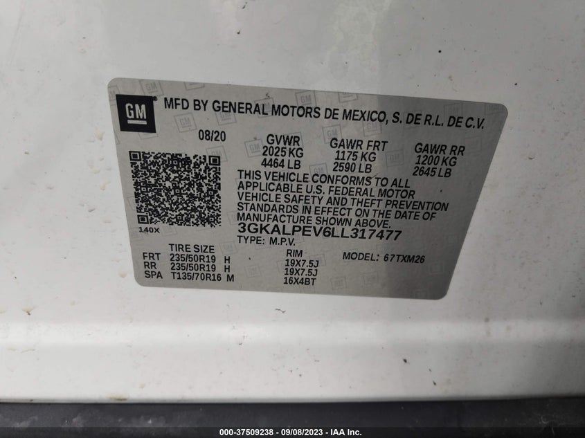 VIN 3GKALPEV6LL317477 2020 GMC TERRAIN SLT