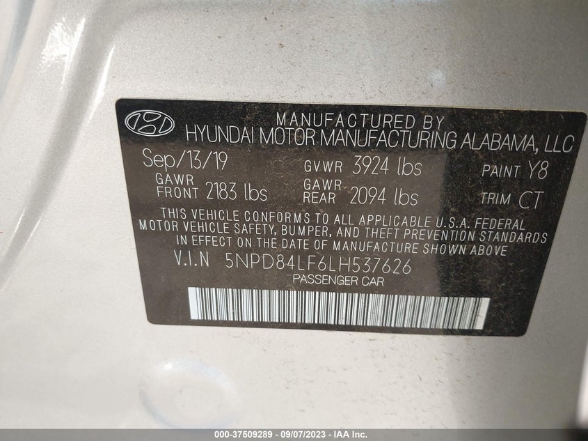 VIN 5NPD84LF6LH537626 2020 HYUNDAI ELANTRA SEL/VALUE/LIMITED