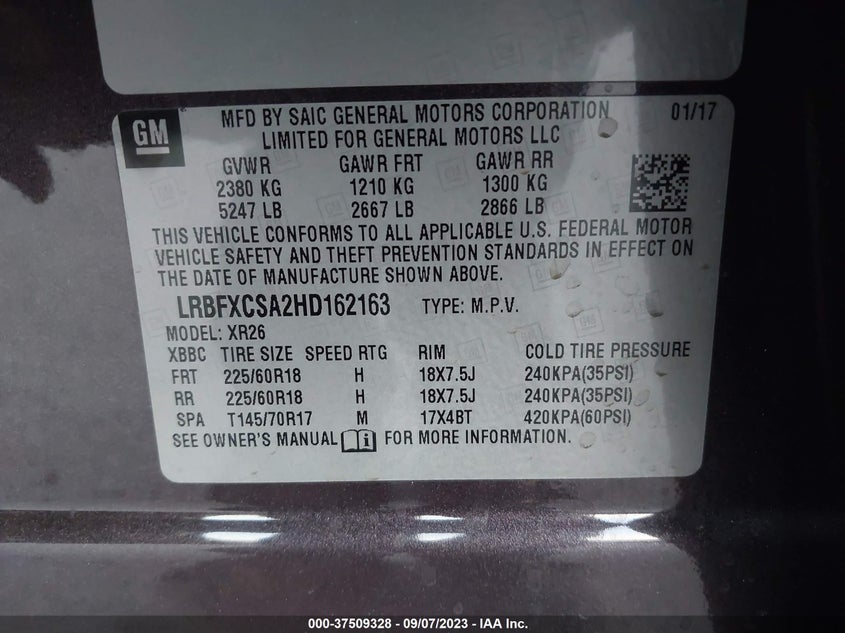 VIN LRBFXCSA2HD162163 2017 BUICK ENVISION PREFERRED