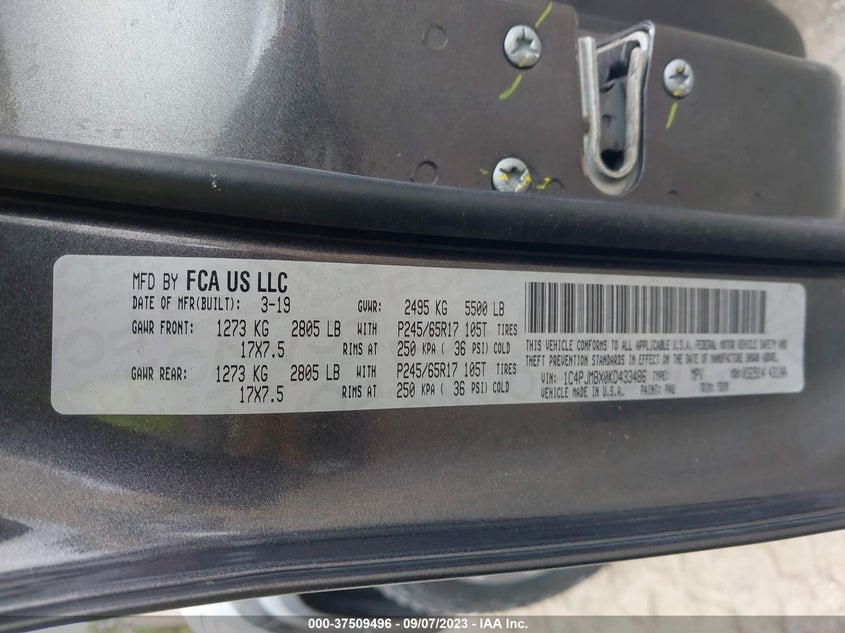 VIN 1C4PJMBX0KD433486 2019 JEEP CHEROKEE TRAILHAWK