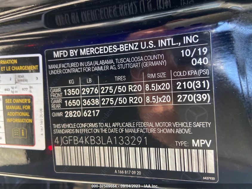 2020 MERCEDES-BENZ GLE GLE 350 - 4JGFB4KB3LA133291