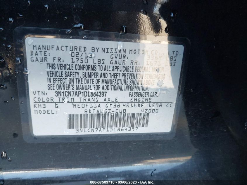 2013 NISSAN VERSA SL - 3N1CN7AP1DL884397