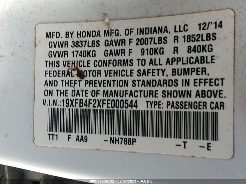 2015 HONDA CIVIC HYBRID - 19XFB4F2XFE000544