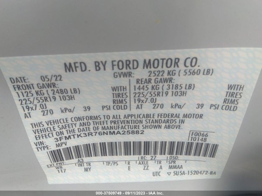 2022 FORD MUSTANG MACH-E PREMIUM 3FMTK3R76NMA25882