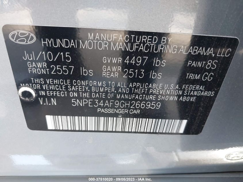 2016 HYUNDAI SONATA 2.4L SPORT - 5NPE34AF9GH266959