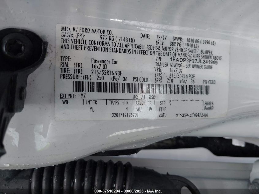 2018 FORD FOCUS SE - 1FADP3F27JL241969