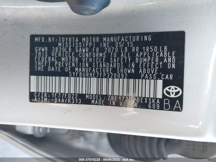2015 TOYOTA COROLLA L/LE/S/S PLUS/LE PLUS - 5YFBURHE7FP320092