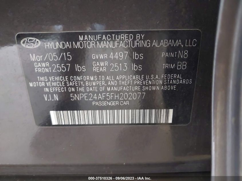 2015 HYUNDAI SONATA 2.4L SE - 5NPE24AF5FH202077