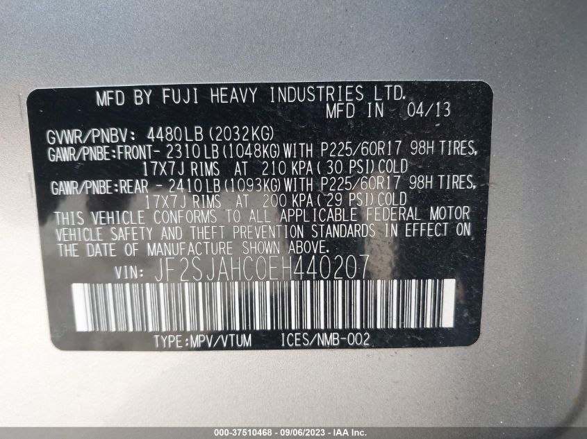 2014 SUBARU FORESTER 2.5I LIMITED - JF2SJAHC0EH440207