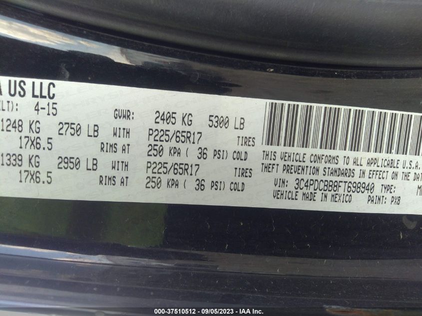 2015 DODGE JOURNEY SXT - 3C4PDCBB8FT698940
