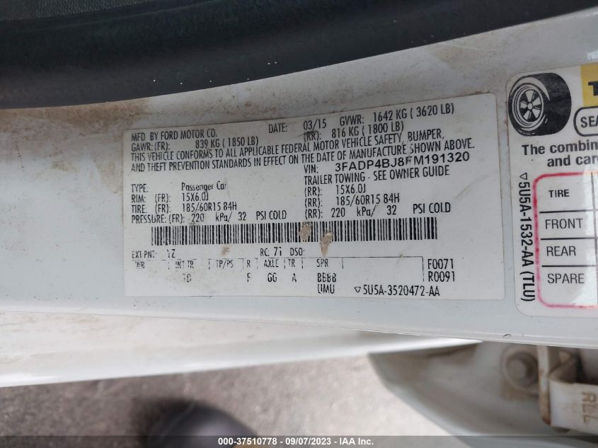 2015 FORD FIESTA SE - 3FADP4BJ8FM191320
