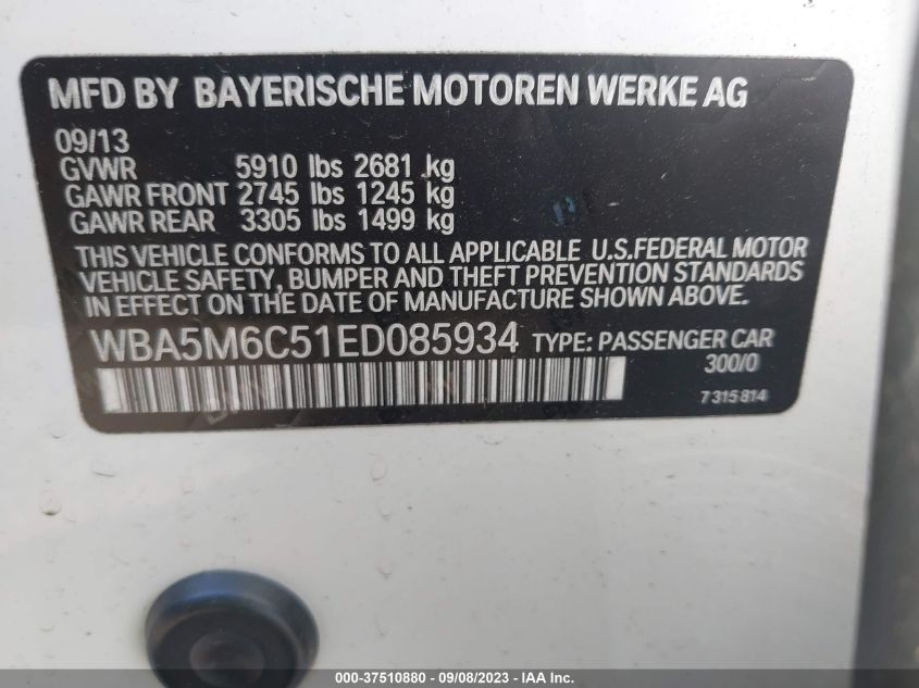 2014 BMW 5 SERIES GRAN TURISMO 550I - WBA5M6C51ED085934