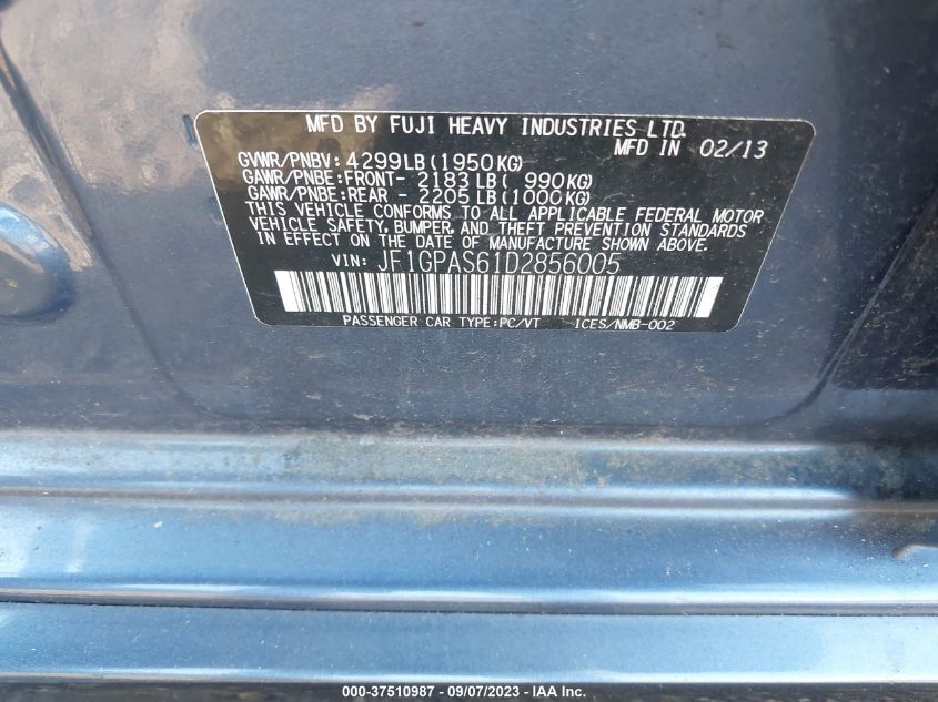 2013 SUBARU IMPREZA 2.0I SPORT LIMITED - JF1GPAS61D2856005