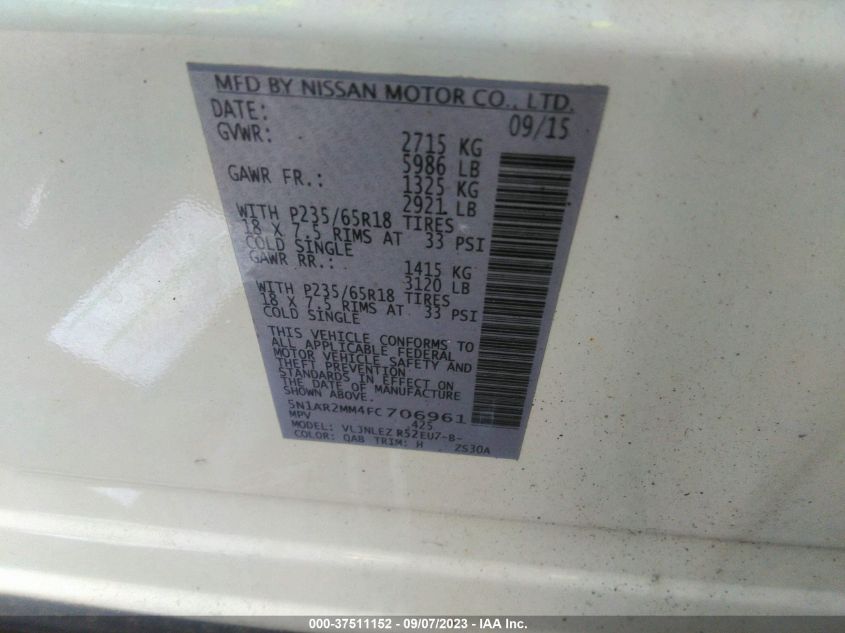 2015 NISSAN PATHFINDER S/SV/SL/PLATINUM - 5N1AR2MM4FC706961