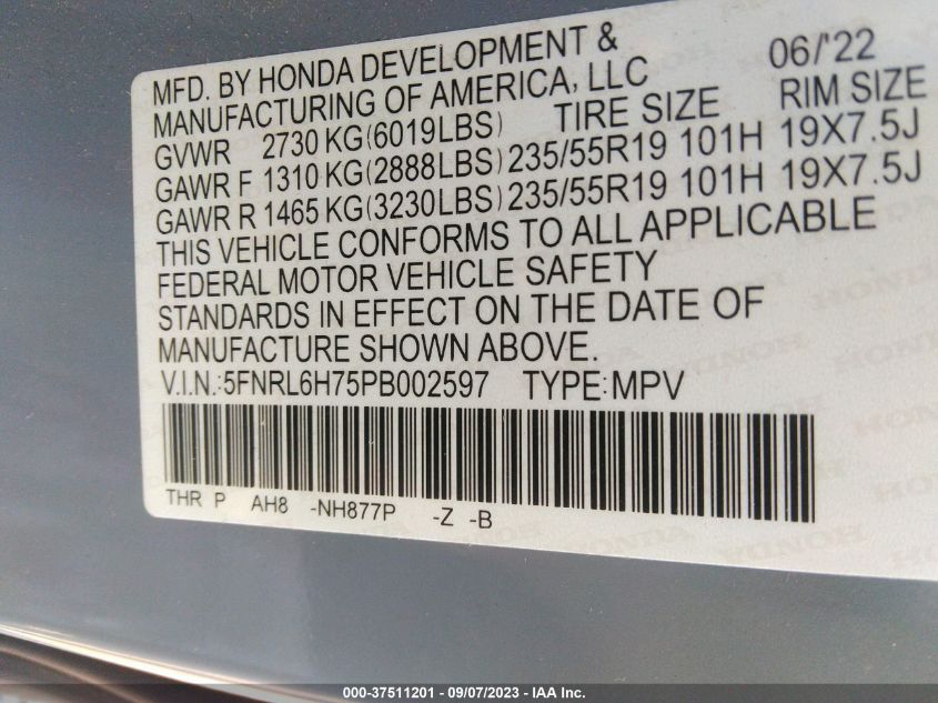 2023 HONDA ODYSSEY SPORT - 5FNRL6H75PB002597