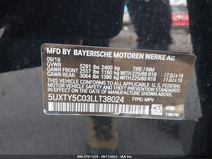 VIN 5UXTY5C03LLT38024 2020 BMW X3 XDRIVE30I