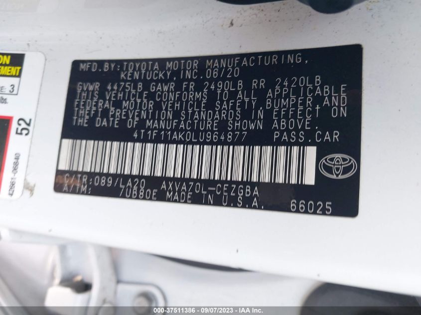 2020 TOYOTA CAMRY XLE - 4T1F11AK0LU964877