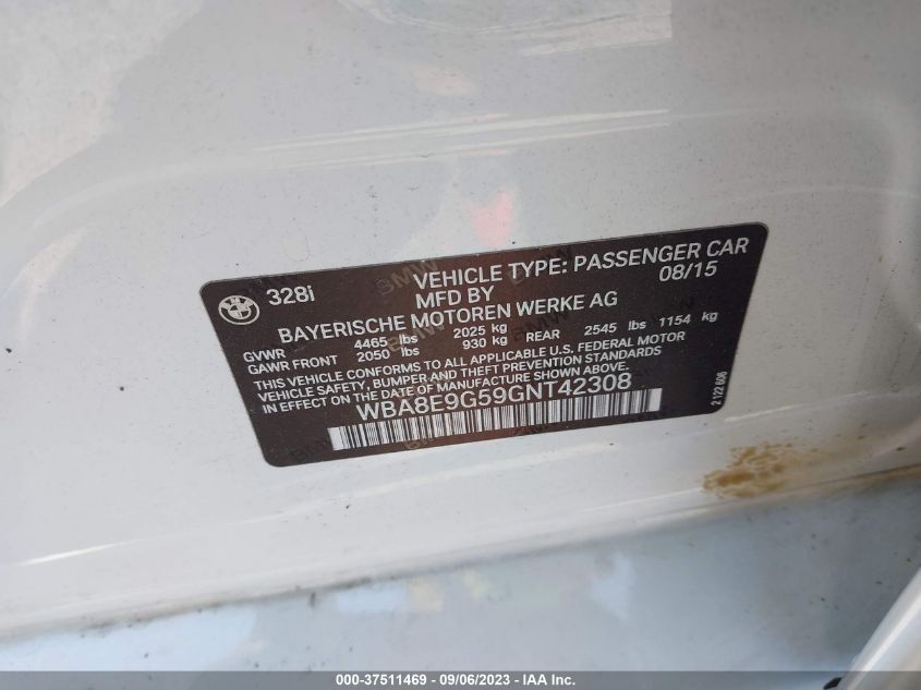 2016 BMW 328I - WBA8E9G59GNT42308