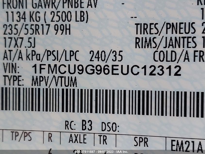 2014 FORD ESCAPE SE - 1FMCU9G96EUC12312