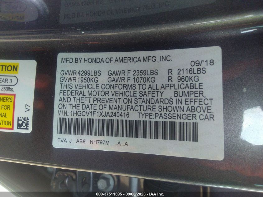 2018 HONDA ACCORD LX - 1HGCV1F1XJA240416