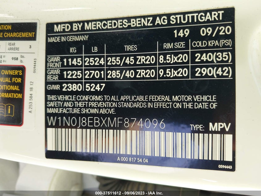 VIN W1N0J8EBXMF874096 2021 MERCEDES-BENZ GLC GLC 300