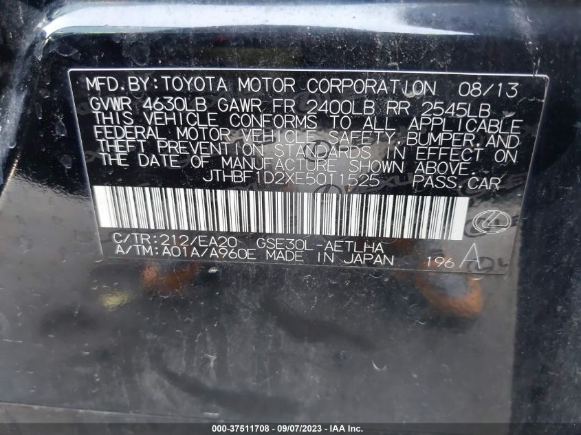 2014 LEXUS IS 250 - JTHBF1D2XE5011525