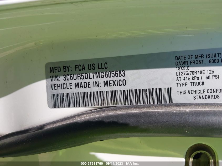2021 RAM 2500 BIG HORN - 3C6UR5DL7MG605683