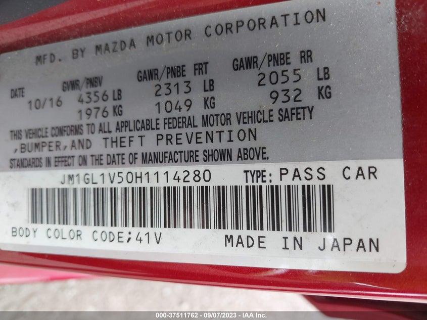 VIN JM1GL1V50H1114280 2017 MAZDA MAZDA6 TOURING