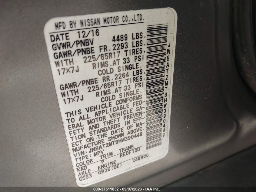 2017 NISSAN ROGUE S/SL/SV - JN8AT2MT8HW390449