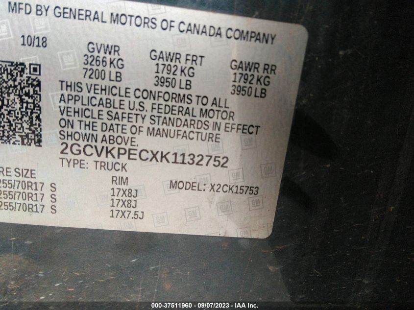 2019 CHEVROLET SILVERADO 1500 LD LT 2GCVKPECXK1132752