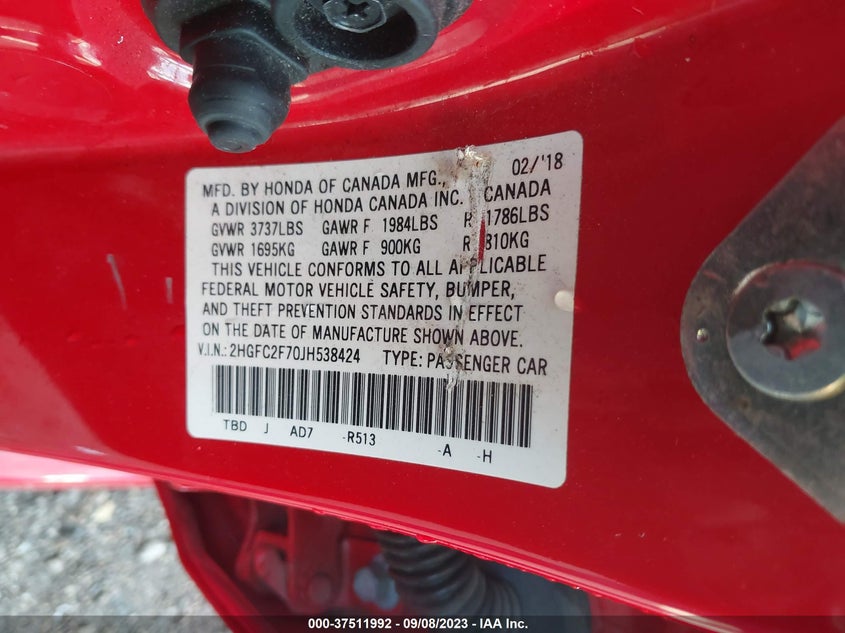 VIN 2HGFC2F70JH538424 2018 HONDA CIVIC SEDAN EX