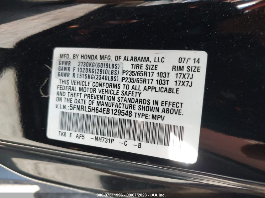 2014 HONDA ODYSSEY EX-L - 5FNRL5H64EB129548