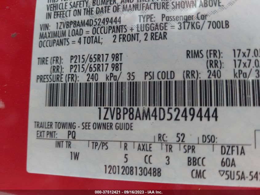 2013 FORD MUSTANG V6 - 1ZVBP8AM4D5249444