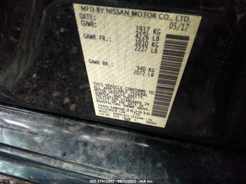 2017 NISSAN ALTIMA 2.5 S - 1N4AL3AP4HC262936